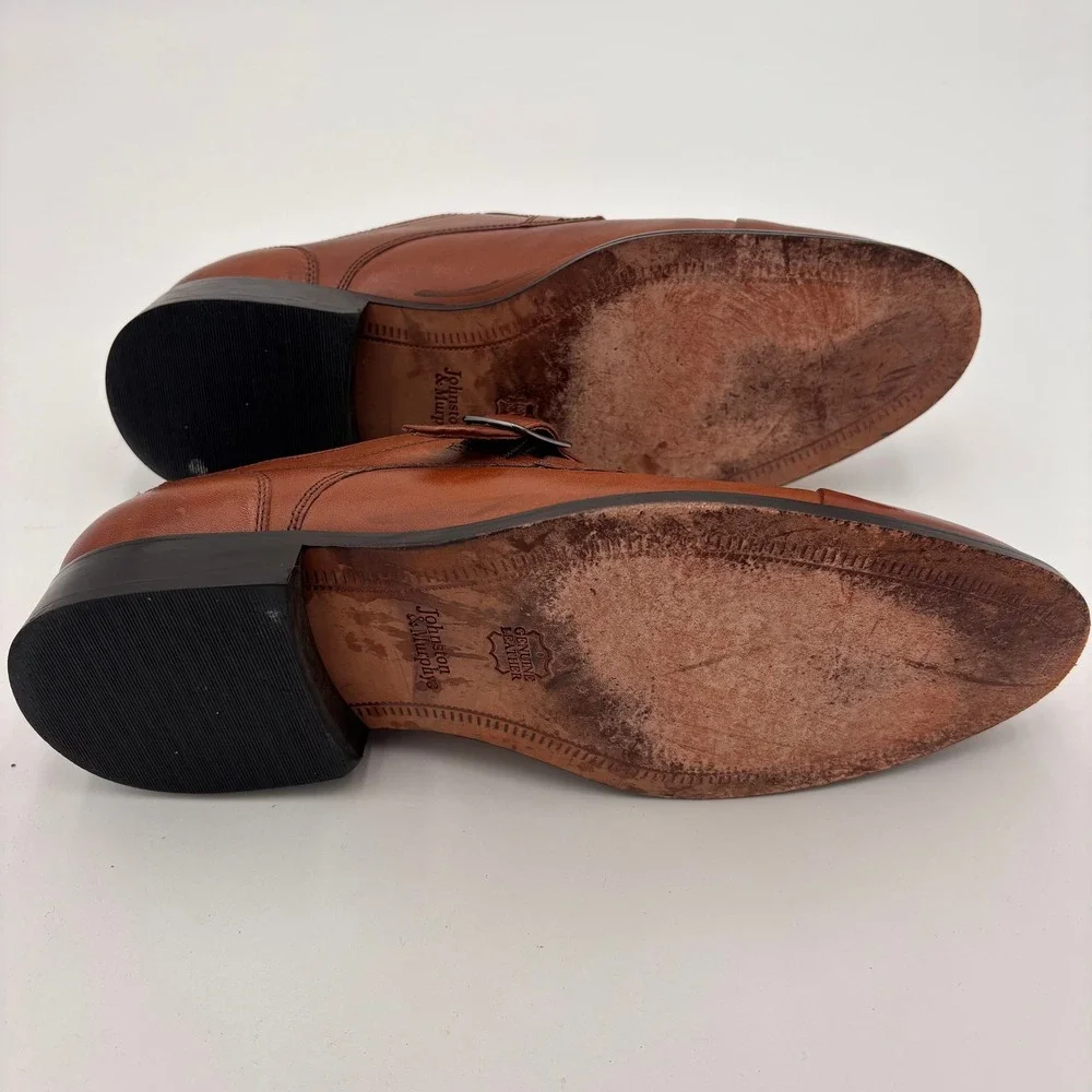 Johnston & Murphy Monk Strap Shoes Mens 11.5 Tan Cap Toe Leather Buckle